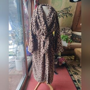 Oscar De La Renta Robe L/XL Animal Print Plush Belted Pockets Shawl Collar Thick